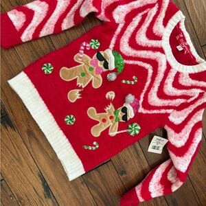 Red and White Holiday Sweater with Gingerbread Design Christmas Sweater